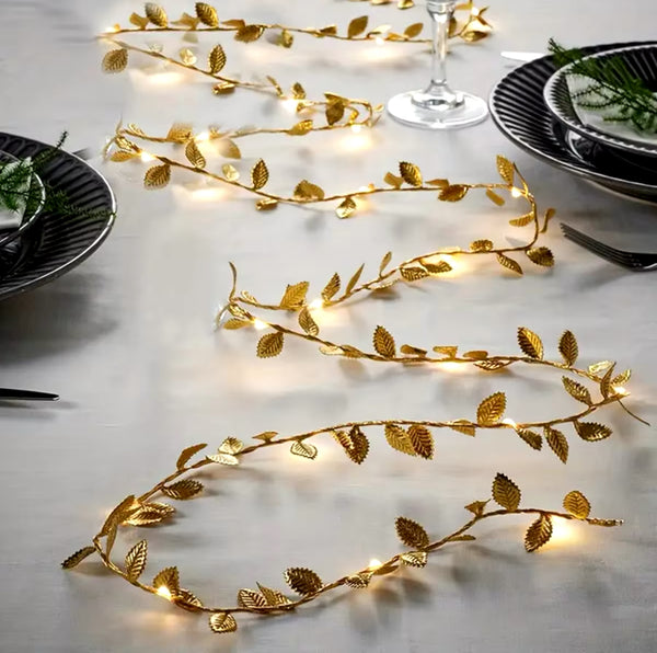 Ljusslinga guldiga blad 200 cm/2 m varm vit (20 LEDs)