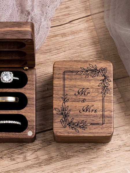 Ringask elegant trä tre ringar (trippel ringbox) Mr & Mrs