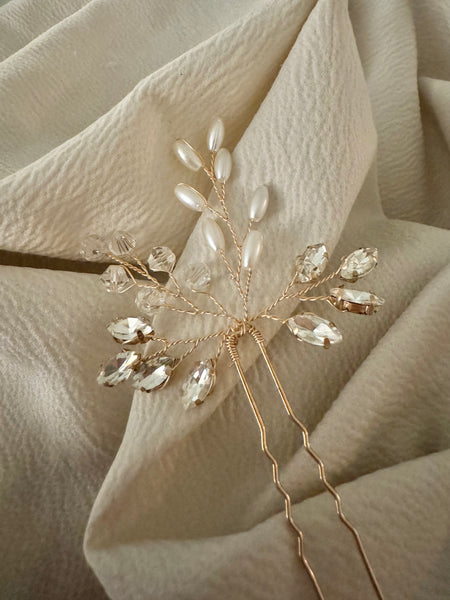 Hårnål med stenar & pärlor guld