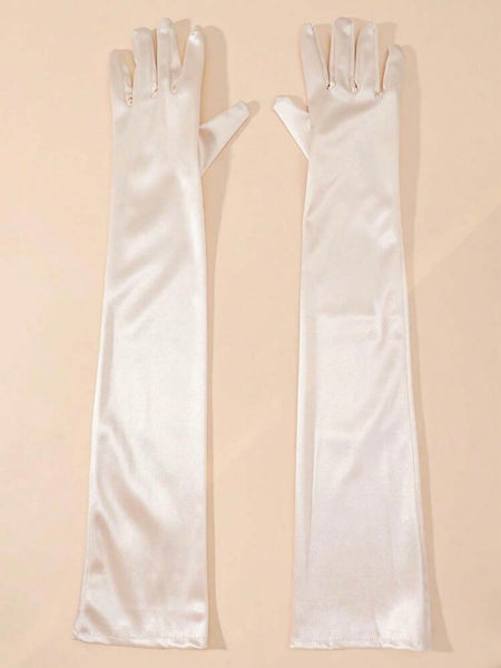 Handskar champagne satin långa (brudhandskar)