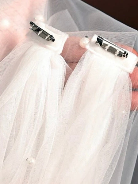 Brudcape / mantel med pärlor i tyll, ivory/benvit