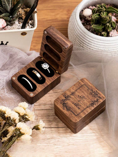 Ringask elegant trä tre ringar (trippel ringbox) Mr & Mrs