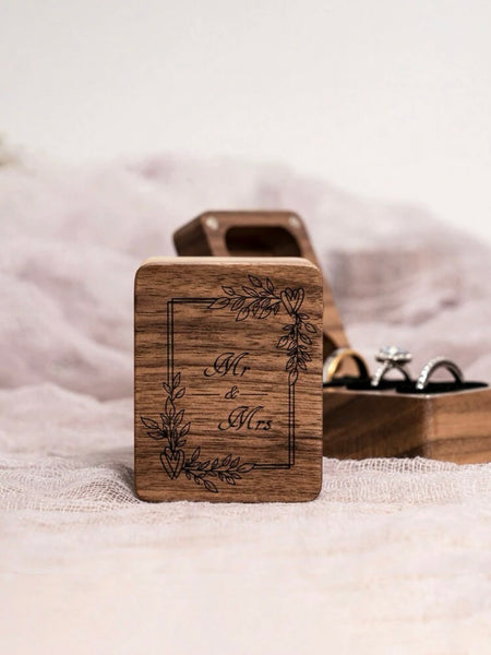 Ringask elegant trä tre ringar (trippel ringbox) Mr & Mrs
