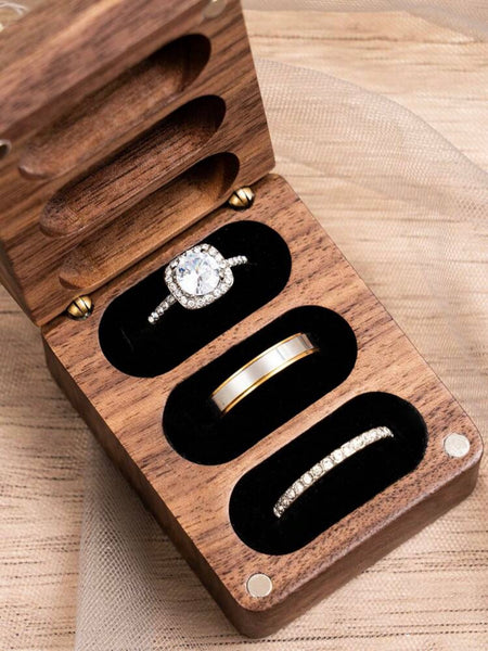 Ringask elegant trä tre ringar (trippel ringbox) Mr & Mrs