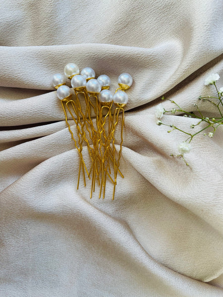 10 st hårnålar guld med pärlor 10 mm