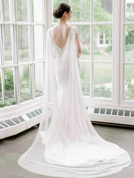 Brudcape / mantel i tyll, off white