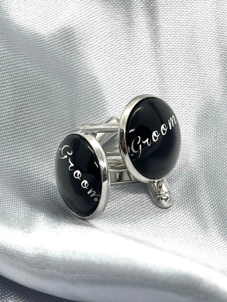 Manschettknappar svart & silver ”Groom”