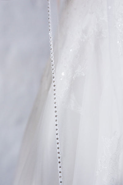 Brudslöja med stenkant, 300 cm ivory (benvit)