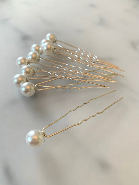 10 st hårnålar silver med pärlor 8 mm