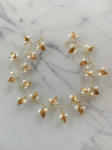 Hårsmycke hårband guld med blad & pärlor