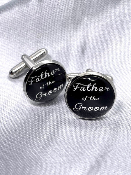 Manschettknappar svart & silver ”Father of the Groom”