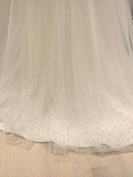 Brudslöja med pärlor, 200 cm benvit/ivory