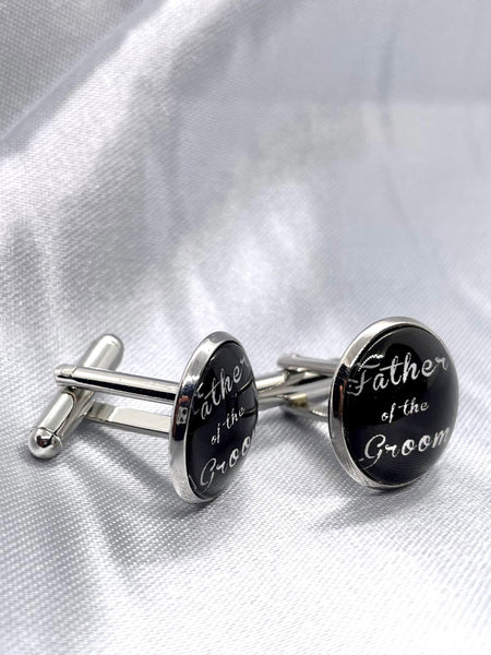 Manschettknappar svart & silver ”Father of the Groom”