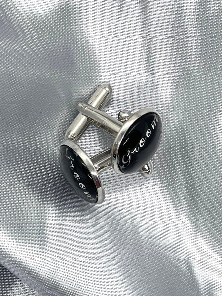 Manschettknappar svart & silver ”Groom”