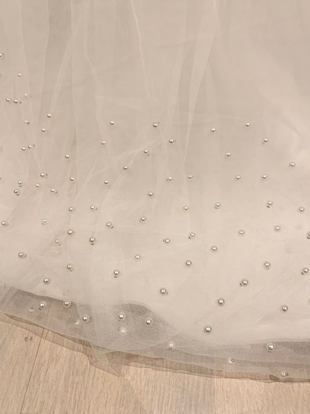 Brudslöja med pärlor, 200 cm benvit/ivory