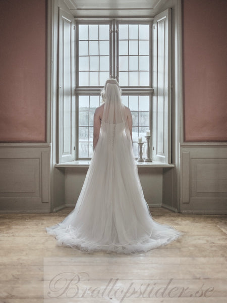 Brudslöja 200 cm i tyll med satinkant, ivory/creme
