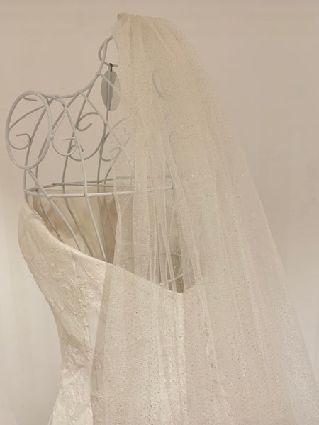 Brudslöja glitter, 300 cm champagne/benvit/ivory