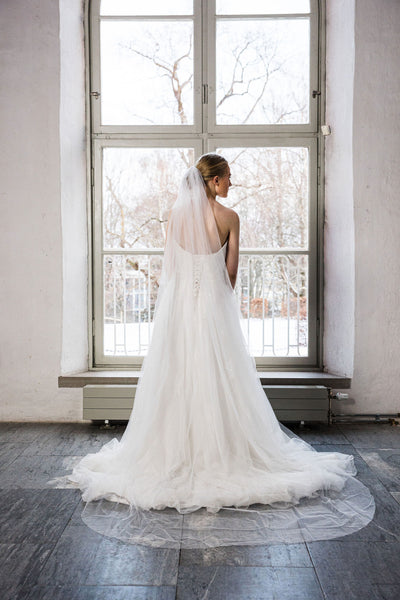 Brudslöja 250 cm tyll, benvit (2,5 m ivory)