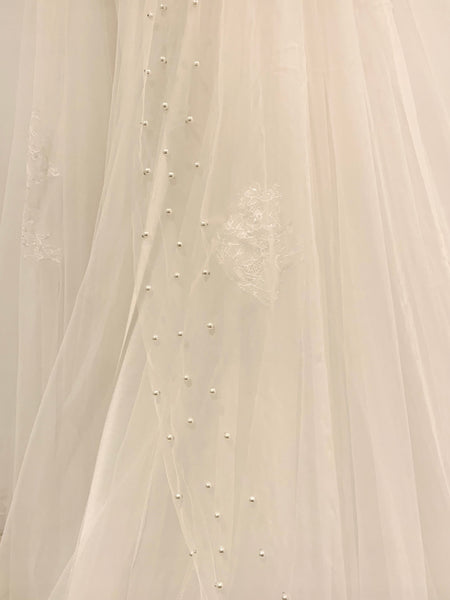 Brudslöja med pärlor, 200 cm benvit/ivory