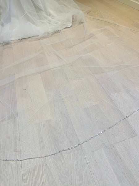 Brudslöja med stenkant, 300 cm ivory (benvit)