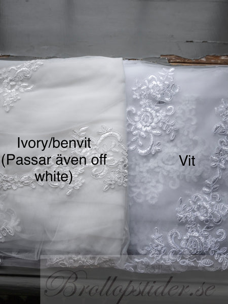Brudslöja 300 cm med spets, benvit (ivory)