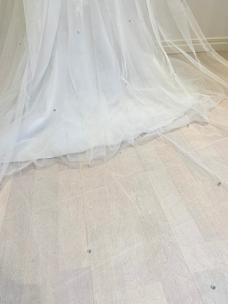 Brudslöja tyll med stenar, 250 cm ivory (benvit)