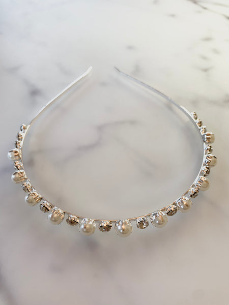 Diadem silver med stenar & pärlor