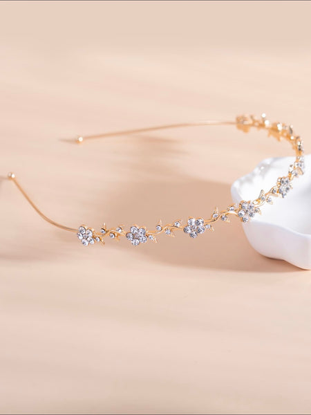 Diadem guld med stenar & blommor