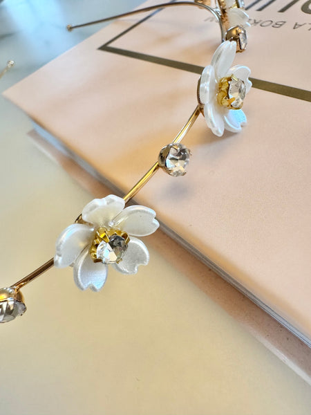 Diadem guld med stenar & blommor
