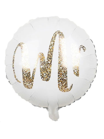 Åter v39. Folieballong Mr vit & guld 45 cm