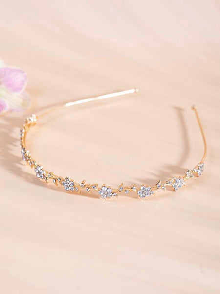 Diadem guld med stenar & blommor