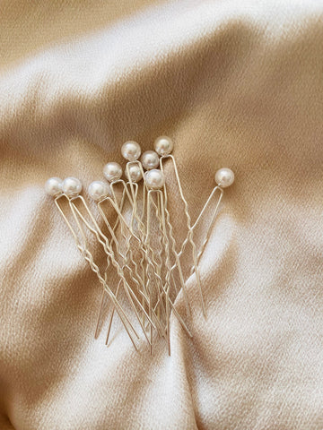 10 st hårnålar silver med pärlor 8 mm