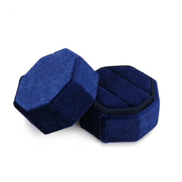 Ringask Royal Blue, hexagon sammet (kungsblå dubbel ringbox)