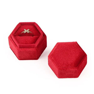 Ringask Venetian Red, hexagon sammet (röd ringbox)