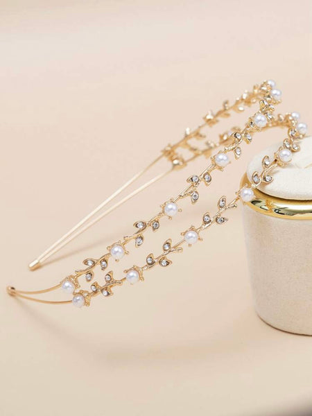 Diadem guld med stenar & pärlor