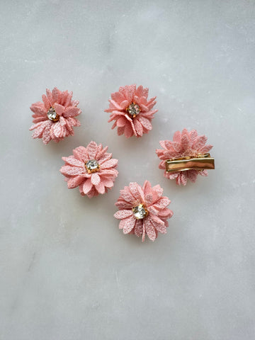 5 st hårklämmor blommor rosa med stenar