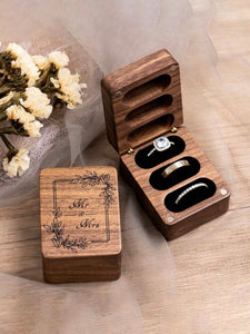 Ringask elegant trä tre ringar (trippel ringbox) Mr & Mrs