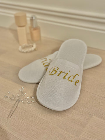 Hotelltofflor ”Bride” vit med guldglitter