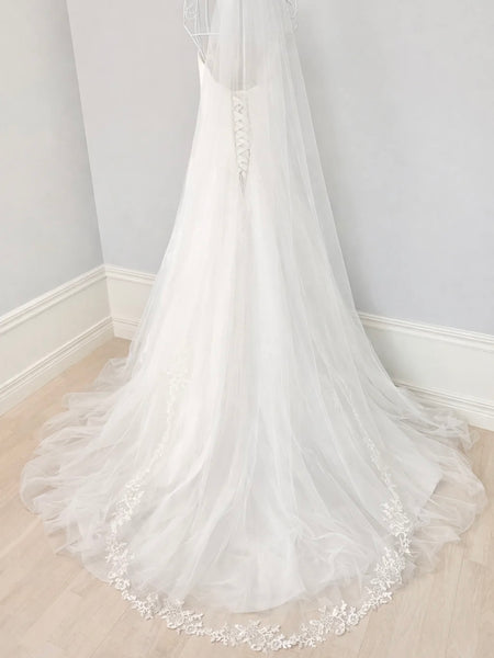 Brudslöja 200 cm med spets, ivory