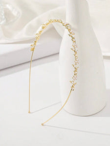 Diadem guld med pärlor & blad