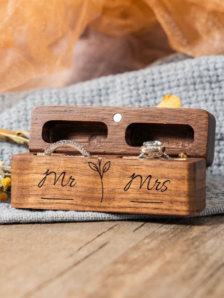 Ringask elegant trä två ringar (dubbel ringbox) Mr & Mrs
