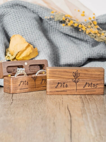 Ringask elegant trä två ringar (dubbel ringbox) Mr & Mrs