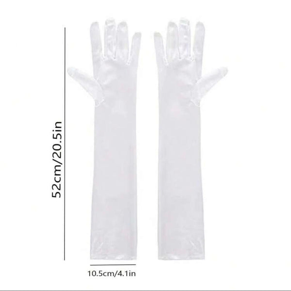 Handskar vit satin långa (brudhandskar)