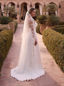 Brudslöja Bianco Evento spets 170 cm (S534) 3D blommor