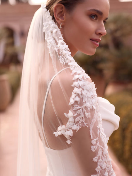 Brudslöja Bianco Evento spets 110 cm (S538) 3D blommor