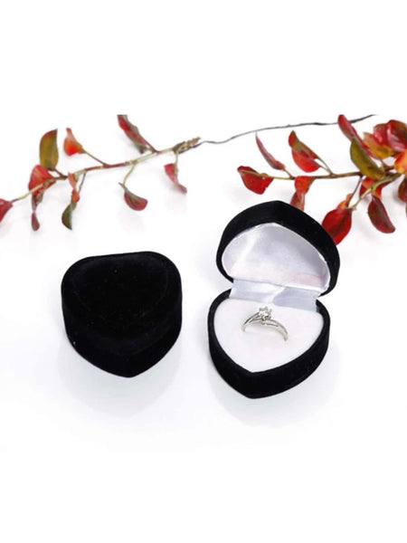 Ringask svart sammet hjärtformad (ringbox en ring)
