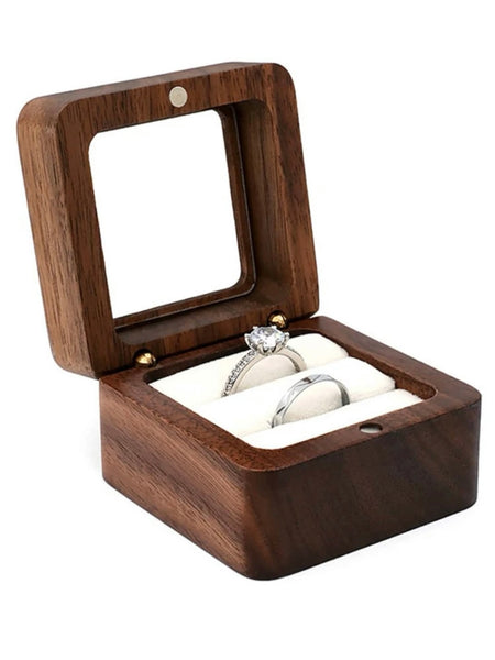 Ringask elegant trä två ringar (dubbel ringbox)