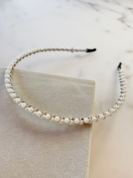 Diadem silver med pärlor