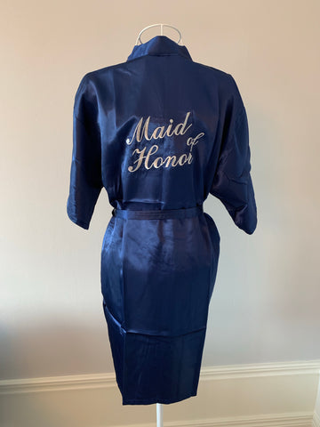 Kimono ”Maid of honor” royal blue till brudtärnan - broderad morgonrock