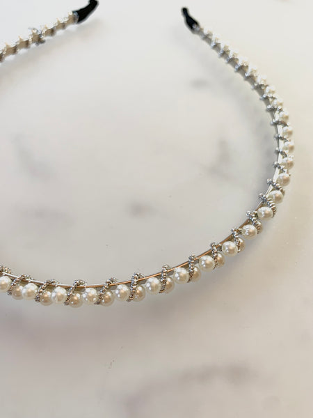 Diadem silver med pärlor